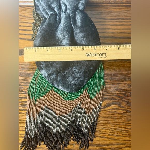 Free People Vintage Inspired Talk To Me Clutch Beaded Fringe Grey Velvet Pouch 🩶 - Picture 10 of 10